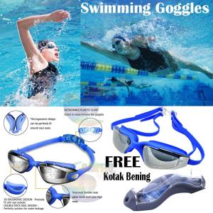 Icantiq Kacamata Renang Santai Swimming Goggles Mirror Anti Fog Swimming Google UV Protection Kaca Mata Renang Swimming Glass + Packing Kotak Crystal Mika Transparant Anti Silau- Biru