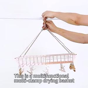 Aluminum Square Sock & Towel Drying Basket with Steel Clips 32 Clips 3 Colors Space-Saving