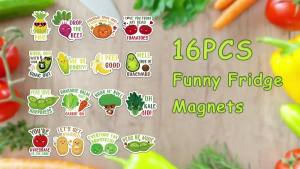 16PCS Funny Fridge Magnets - Veggie and Fruit Puns Cute Vegetables Refrigerator Magnet - Vegan Decorative Fun Stickers for Fridge Office School Whiteboard -