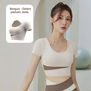 [LEESIRIN] Olahraga Wanita Lengan Pendek Yoga Lengan Pendek Atasan (Built-in Bra )