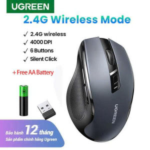 Chuột Không Dây Ugreen 15063 6 nút im lặng 5 Cấp Độ 4000DPI 2.4G Chính Hãng