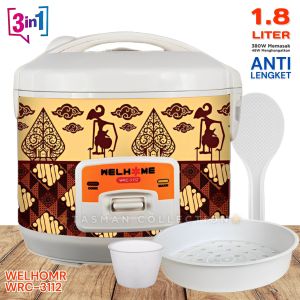 Mejikom 18 Liter Murah Rice Cooker Motif Batik Bunga WELHOME WRC-3111 / 3112 | 100% ANTI LENGKET Daya 30Watt Menghangatkan - 380Watt Memasak - 3 in 1 Menanak Menghangatkan dan Mengukus