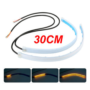 2PCS DRL 30/45/60cm Daytime Running Light Flexible Soft Tube Guide Car LED Strip White Red Turn Signal Yellow Waterproof