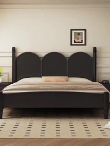 AUREO Vintage French Solid Wood Bed Black American-Style Master Bedroom Double Bed Modern Minimalist Mid-Century Style Bed