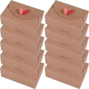 10x Romantic Heart Kraft Paper Envelope Candy Box Heart Shaped Clasp for Wedding Party Valentines Day Favor Gift Decoration