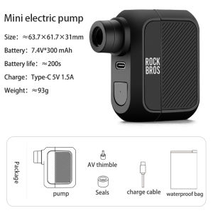 【SG Delivery】ROCKBROS Bike Electric Pump Portable 97g Light Weight Type-C Rechargable Bicycle Air Pump 100PSI MTB Road Bike Tire Inflator AV/FV