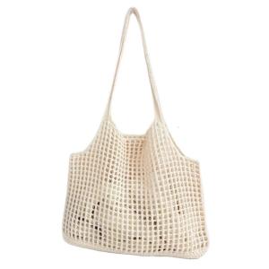 Large Capacity Bohemian Style Crochet Knit Shoulder Bag Casual Beach Bags Hollow Handbag for Travel and Daily Use