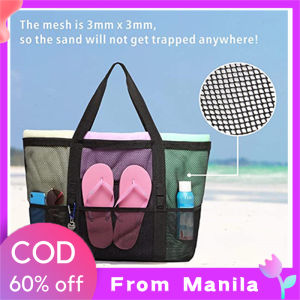Large Capacity Portable Mesh Beach Bag with 8 Pockets Swimming Storage Bag Multipurpose Outdoor Sports Handheld Gym Bag