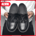 ALVIN Korea Fashion Loafers For Men Casual Leather Loafers Black Leather Shoes School Shoes men high school#8958. 