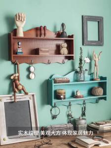 Wall Shelf Storage Rack Living Room Wall Mounted Shelf Rack Punch-free Display Retro Wooden Storage Door Wall Hanging Wall Shelf Storage Rack Living Room