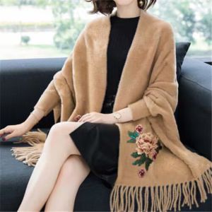 ZYJC Thu Đông Khăn quàng cổ Cashmere thêu Dày Khăn trùm đầu Khăn choàng ấm Thanh lịch sang trọng Áo choàng Cardigan áo choàng