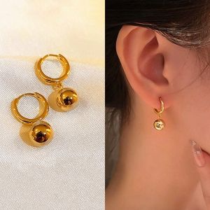 OYJR stainless steel earrings Korean gold ball hypoallergenic fashion jewelry girl accessories