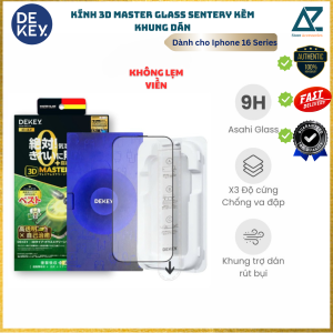 Kính Cường Lực DEKEY cho Iphone 17/ Iphone 16 Series/ 15 Series Không Lẹm Viền Kèm Khung Trợ Dán MASTERGLASS 3D SENTERY_Chính hãng Japan