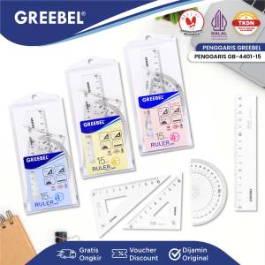 GREEBEL Penggaris Set 4IN1 15Cm 4401-15 / Penggaris Ruller Bening Isi 4Pcs / Ruller Set Transparant Perlengkapan Sekolah