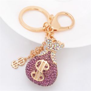 RP5BRD Womens Bag Charm Car Accessories Metal Rhinestone Backpack Pendant Keys Holder Packaging Decoration Key Ring US Dollar Keychain Blessing Bag Keyrings Crystal Key Pendant