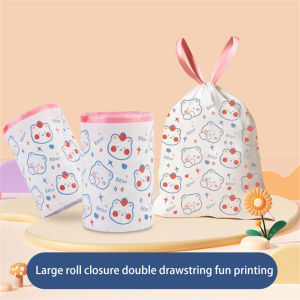 100pcs Cartoon Printed Garbage Bag Household Large Roll Drawstring Garbage Bag Kitchen Office Trash Bag
