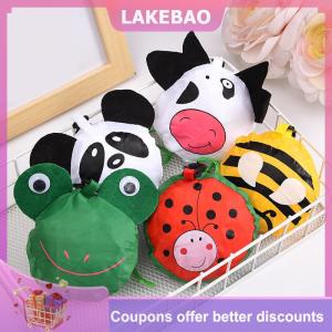 【LAKEBAO】 Dễ thương động vật có thể gập lại mua sắm túi công suất lớn gấp Tote Túi siêu thị mua sắm lưu trữ Pouch tái sử dụng thân thiện với môi Túi