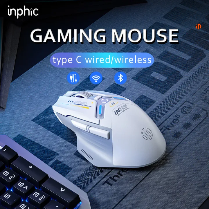 ≮704≯ INPHIC IN9 Gaming Mouse Rechargeable 10000DPI 6 Buttons Programmable RGB Lighting Tri-mode Bluetooth Optical Mouse (type C wired/2.4GHz/Bluetooth5.0)
