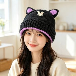 LUSIT Dày Mũ len Đôi tai dễ thương Bảo vệ tai Mũ mùa đông thời trang Giữ ấm Mũ trùm đầu Mùa Thu Và Mùa Đông