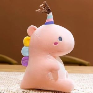 Stuffed Dinosaur Plush Pillow Soft Animal Cute Unicorn Horn Design Sleeping Plushie Kids Gift Hadiah Hari Jadi