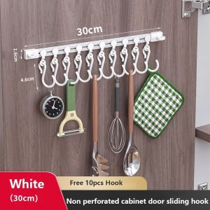 Kitchen Hanging Rack Wall Mounted Hook 10 Sliding Hooks Rail Hanger Tools Organizer Rack Storage Organizers 廚房用具置物架