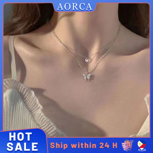 Silver Butterfly Necklace Double Layer Imitation Pearl for Women Shiny Zircon Butterfly Pendant Delicate Necklace Jewelry Clavicle Chain  Double Layer Clavicle Chain Jewelry Accessories Valentines Day Gift(Gold)
