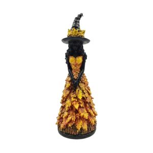 GIORGIONE Vintage Autumn Witch Figurine Rustic Leaf Gown Halloween Witch Statue Water Resistant Stable Base Forest Witch Table Decor Halloween Harvest