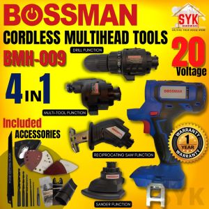 SYK BOSSMAN BMH-009 20V 4in1 Multifunction Cordless Drill Heavy Duty Reciprocating Saw Sander Multitool Drill Bateri