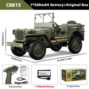 JJRC C8815 1/10 WILLYS JEEP Rc Car 1941 4WD RTR Crawler Climbing Scale Military Truck Offroad Vehicle Toy Gift for Kids