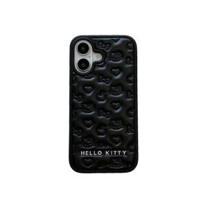 Luxury 3D Cute Cartoon Sanrio Hello Kitty Embossing Leather Phone Case For iPhone 16 15 14 13 Pro Max Shockproof Hard Cover