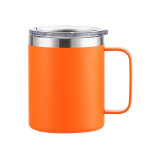 QUA 12oz/14oz Insulated Water Bottle Stainless Steel Double-layer Mini Vacuum Cup Portable Keeps Cold and Heat Handle Mug Tea