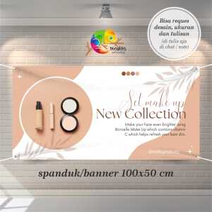 Cetak Spanduk Banner White And Beige Minimalist Set Make Up New Collection