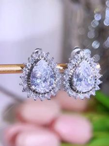 FCSEQUITO Shining AAA Cubic Zirconia Dangle Drop Big Long Clip on Earrings without Piercing Women Luxury Wedding Bridal Jewelry for No Hole Ear SE474