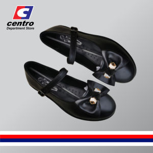 Centro Girls Leather School Shoes with Strap and Knot Ribbon ( Size 30-35)