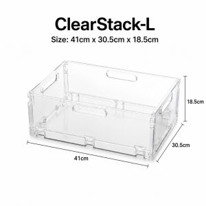 ClearStack Foldable Stackable Clear Organizer with Handles for Kitchen Pantry Cosmetic Desk Storage