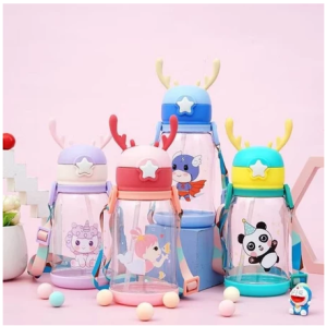 Botol Air Minum Anak Sedotan 610ml Botol Minum Anak Karakter Kartun Model Tanduk Rusa Lucu Free Tali Panjang / DAIMURA STORE