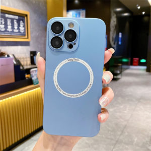 เคสคุณภาพสูงผิวด้านแบบบางเฉียบสำหรับ Magsafe เคสโทรศัพท์แม่เหล็กชาร์จไร้สายสำหรับ iPhone 12 11 Pro Max 13 14 Pro Max Plus เคสไอโฟนแข็งกันแรงกระแทก PC ฝาหลังแบบบางกล้องในตัวเคสป้องกันเลนส์กระจก