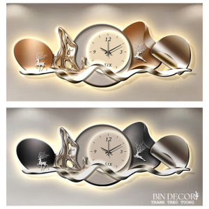(ẢNH CHỤP) Tranh treo tường đồng hồ đèn led cách điệu hiện đại sang trọng kèm đinh quà tặng nhà mới