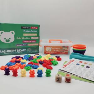 Moulty Counting Bears with Stacking Cups - Montessori Educational Sorting Rainbow Toys For 3 Year Old with 60 Preschool Math Manipulatives Toy Storage and Toddler Games Book
