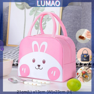 Large Capacity Canvas Commuter Lunch Bag Korean Style Cartoon Portable Cooler Bag Lunch Box Bag Kitchen Storage Bag Student Budak Kanak