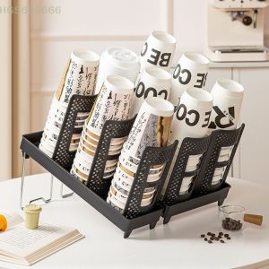 ELITEDEALSHUB Adjustable Disposable Cup Storage Holder Plastic Space Saving Foldable Paper Cup Holder Portable Paper Cup Dispenser Rack for Kitchen Storage Organization