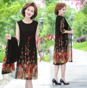 Set váy trung niên nữ đẹp dự tiệc sang trọng V50 - Đầm dạ hội cao cấp chất voan - Shop quần áo kiểu thời trang cho mẹ cho bà cho người lớn tuổi trung tuổi U40 U50 U60 U70 mặc mùa hè thu đông giá rẻ Bigsize cỡ lớn