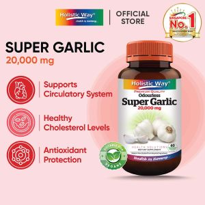 Holistic Way Premium Quality Odourless Super Garlic 20000mg – Supports Heart & Circulatory Health Immunity & Healthy Cholesterol Levels — Vegan (60 Vegetarian Capsules per bottle)