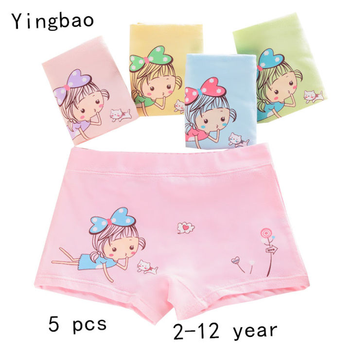 Yingbao 5 pcs /set 2-12 Year Girl Underwear Kids Cotton Short Panties  Cartoon Print Cute Boxers Briefs High Quality Children Breathable Soft Panty  Underpants