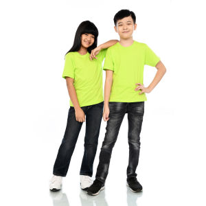 Kaos Polos Anak Oneck Lengan Pendek Bahan Katun Combed 30s Warna Hijau Neon