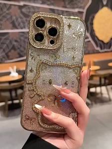 16Pro Max Luxury Cases Women Girls Glitter Diamond Cat Case for iPhone 13 12 11 14 15 16 Pro Max Plus Transparent Soft Cover