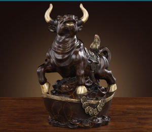 Tượng con trâu sửu trên nén vàng bằng đồng thau hun phong thủy Hồng Thắng + Tặng kèm hộp quà