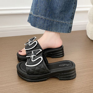 Thick-Soled Bowknot Slippers For Women Summer Outdoor Wear 2026 New Style Height-Increasing Fashionable Bowknot Wedge Sandals