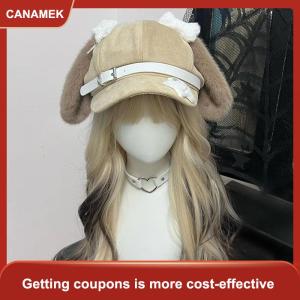 【CANAMEK】 Gothic Lolita Beret Kawaii Hat Punk Xương Dài Tai Puppy Hat Cho Phụ Nữ Cô Gái Cosplay Mũ Đa Năng Kem Chống Nắng Hat Quà Tặng