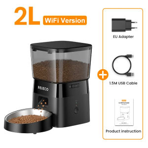ROJECO Automatic Smart Food Dispenser Feeder 2L Intelligent Automatic  WIFI/Button Pet Feeder For Pets Cat Dog